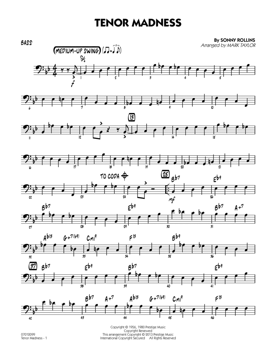 Tenor Madness - Bass Tenor Madness - Bass Jazz Ensemble scores gallery preview page 1