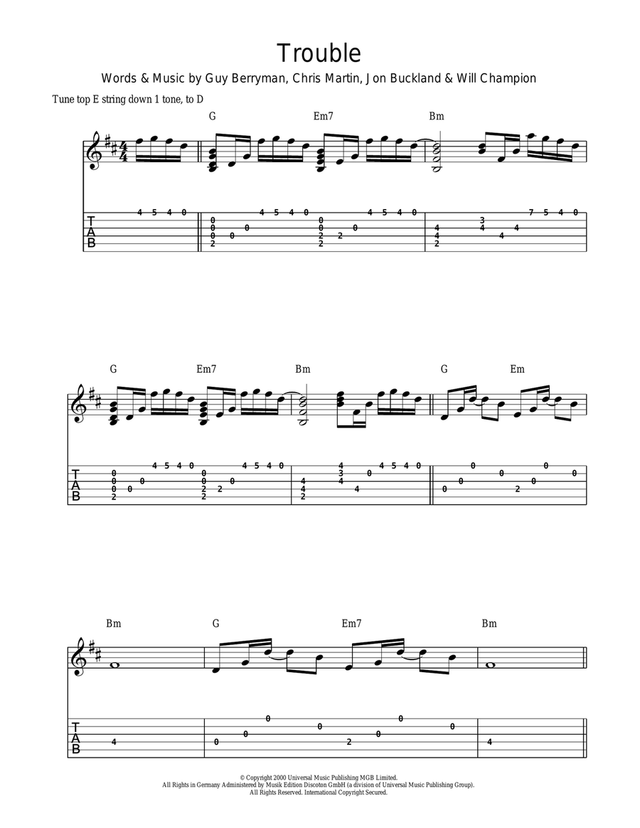Trouble Acoustic Guitar scores gallery preview page 1