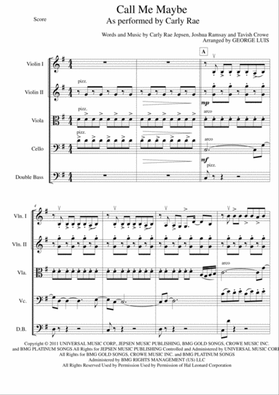 Call Me Maybe Call Me Maybe String Quartet scores gallery preview page 2