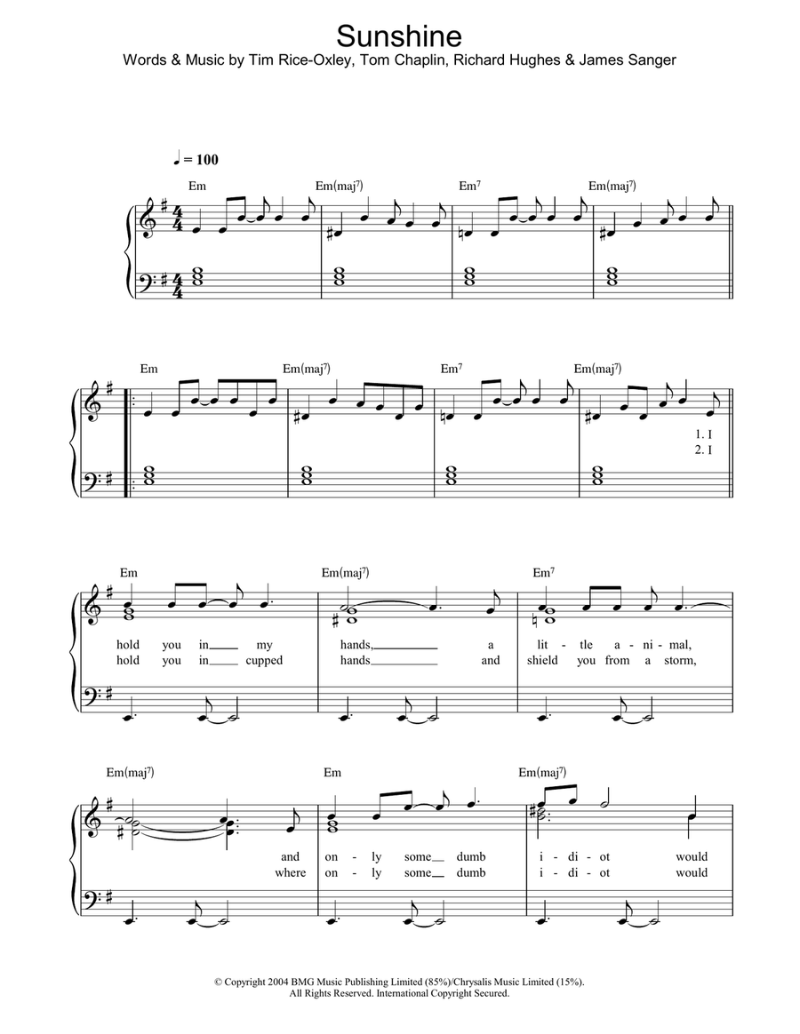 Sunshine Piano Solo scores gallery preview page 1