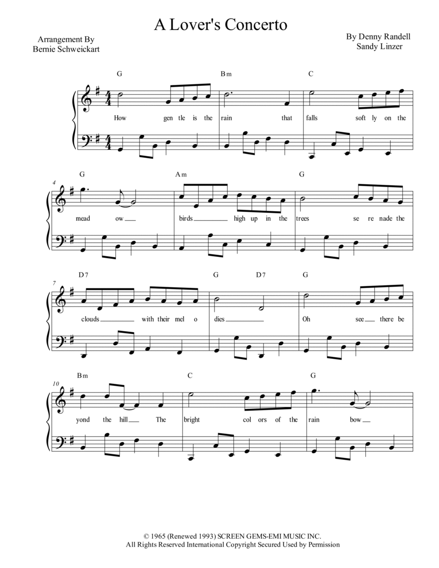 A Lover's Concerto Piano, Vocal, Guitar scores gallery preview page 1