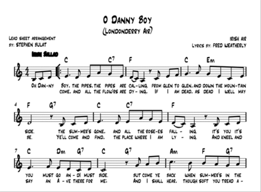 Oh Danny Boy (Londonderry Air) - Lead sheet (key of Ab) Piano, Vocal, Guitar scores gallery preview page 2