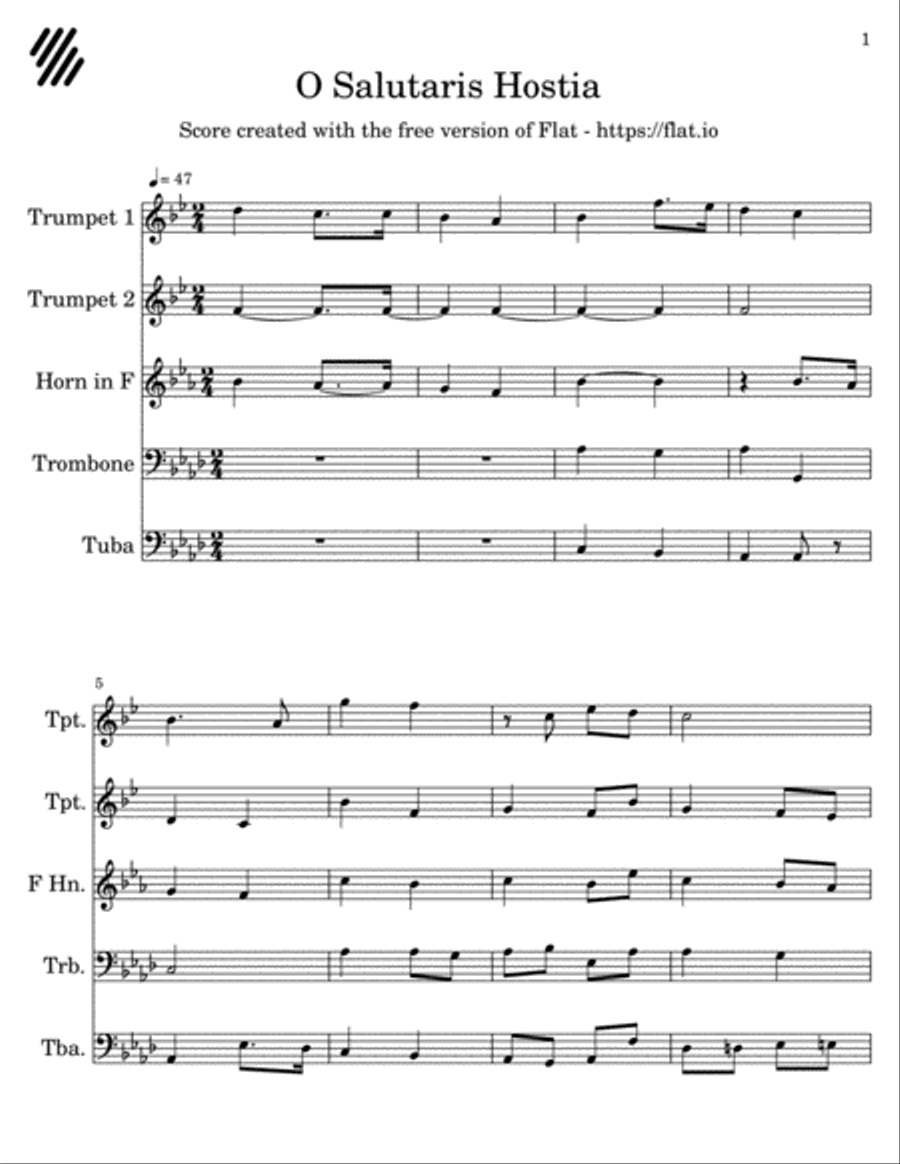 O Salutaris Hostia O Salutaris Hostia Brass Ensemble scores gallery preview page 1