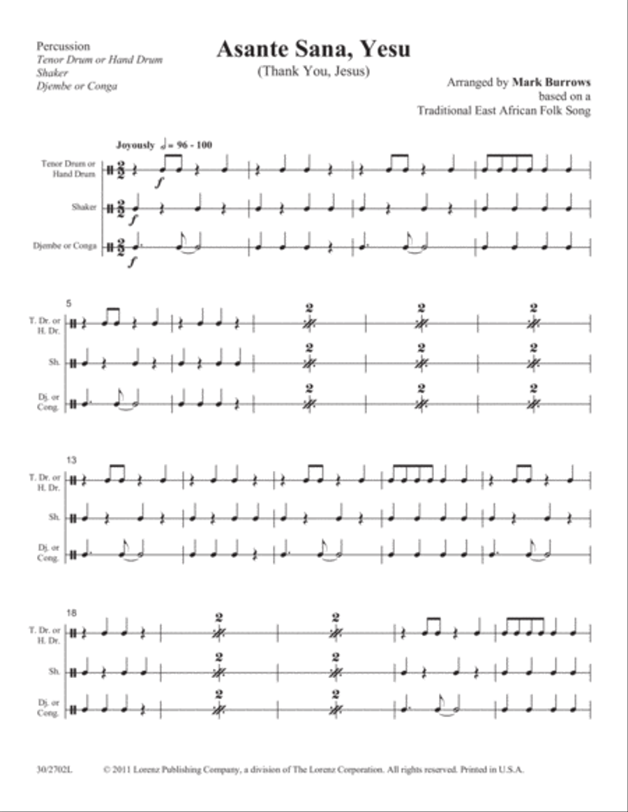 Asante Sana, Yesu (Thank You, Jesus) - Percussion Score and Parts Percussion scores gallery preview page 2