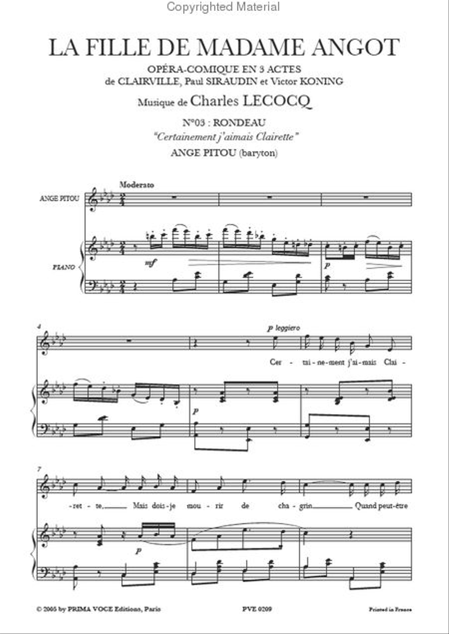 Certainement j'aimais Clairette from La Fille de Madame Angot Baritone Voice scores gallery preview page 2
