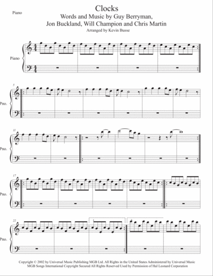 Clocks Clocks Easy Piano scores gallery preview page 1
