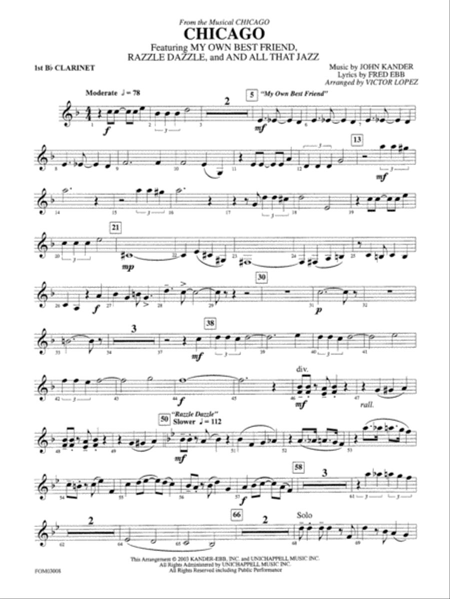 Chicago (from the musical Chicago): 1st B-flat Clarinet Full Orchestra scores gallery preview page 1