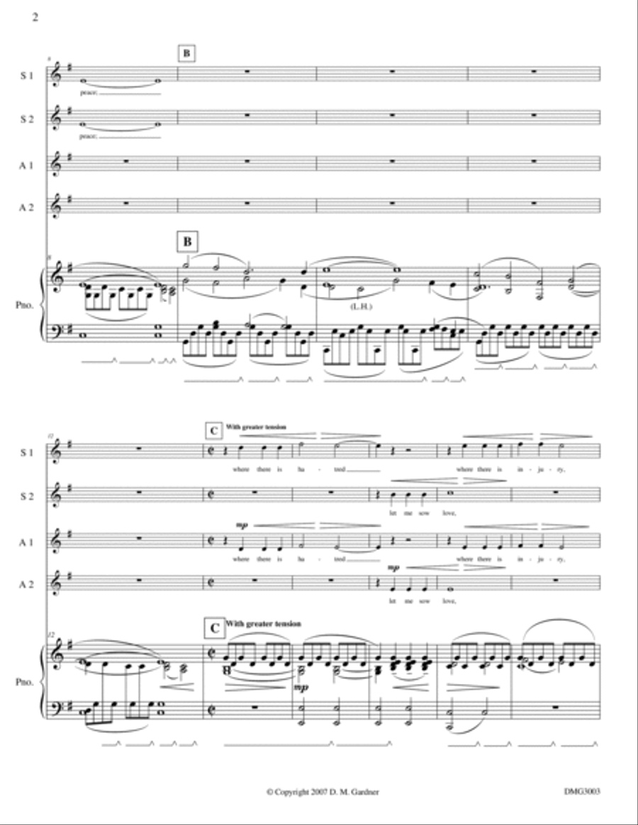 Prayer of Saint Francis (SSAA, Piano and Bb Trumpet) SSAA scores gallery preview page 3