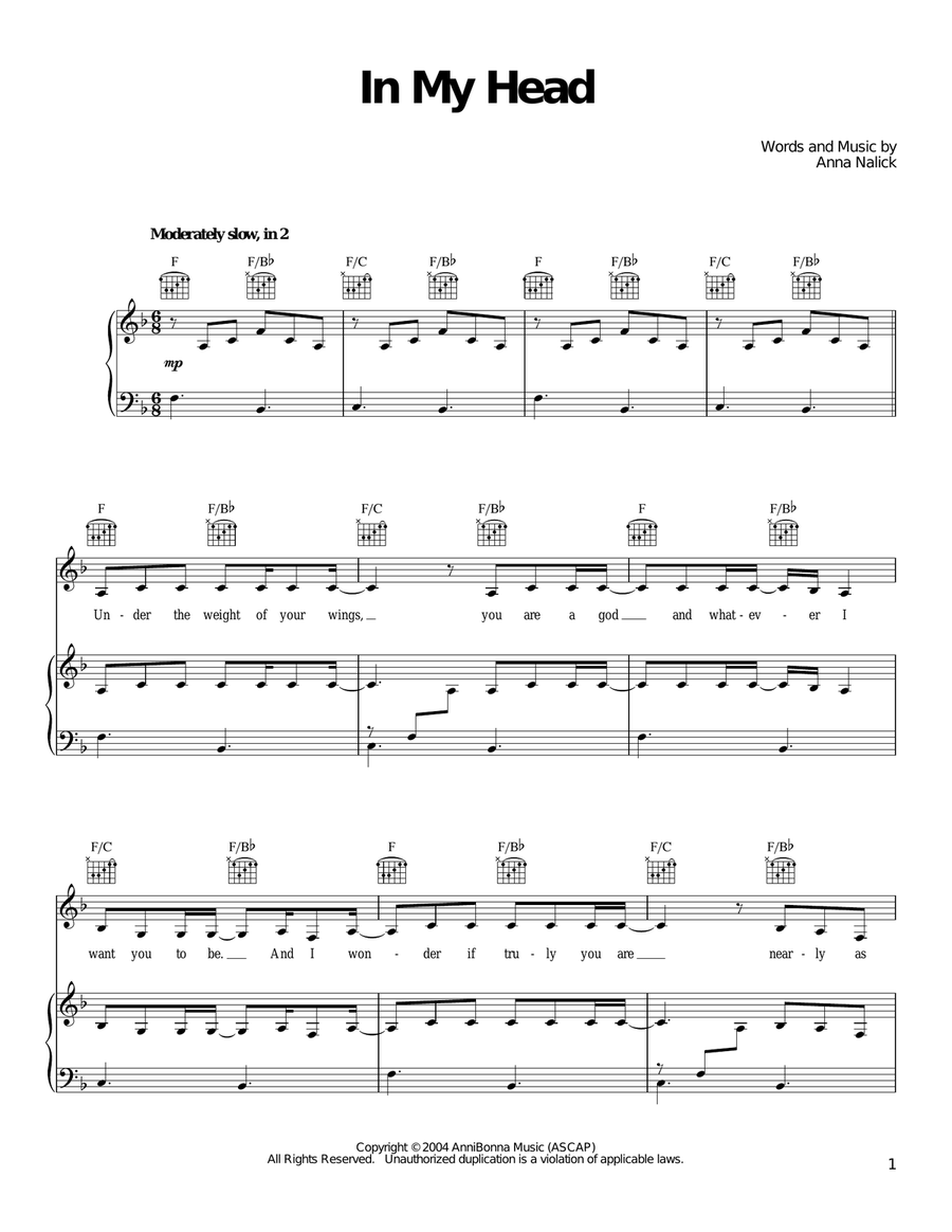 In My Head Piano, Vocal, Guitar scores gallery preview page 1