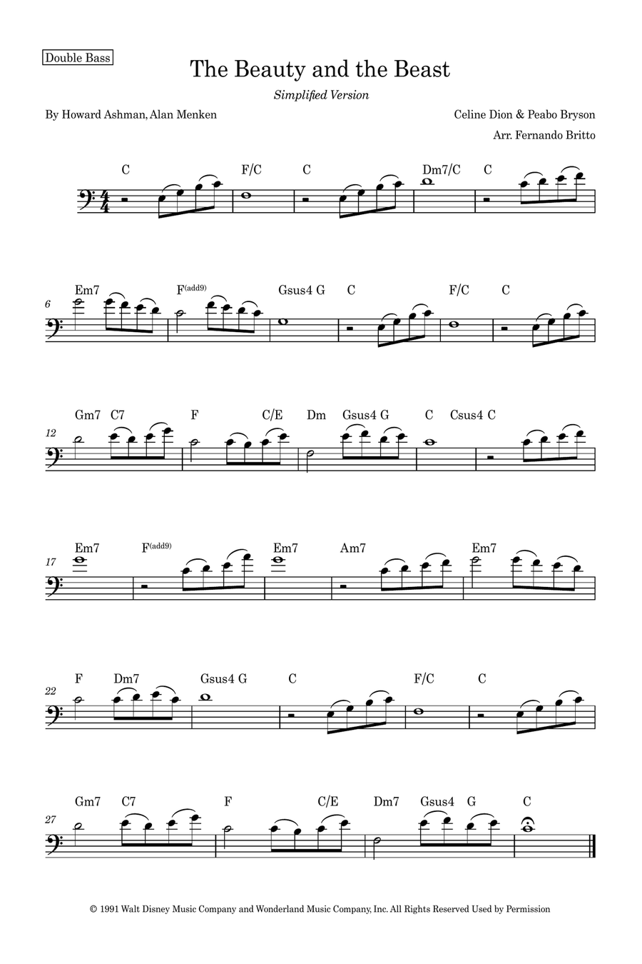 Beauty And The Beast Double Bass scores gallery preview page 1