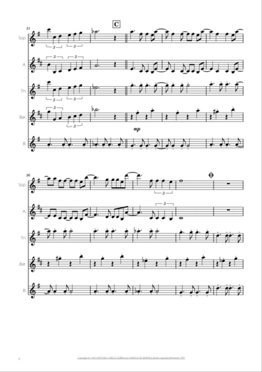 The Girl From Ipanema (garôta De Ipanema) Saxophone Quintet scores gallery preview page 4