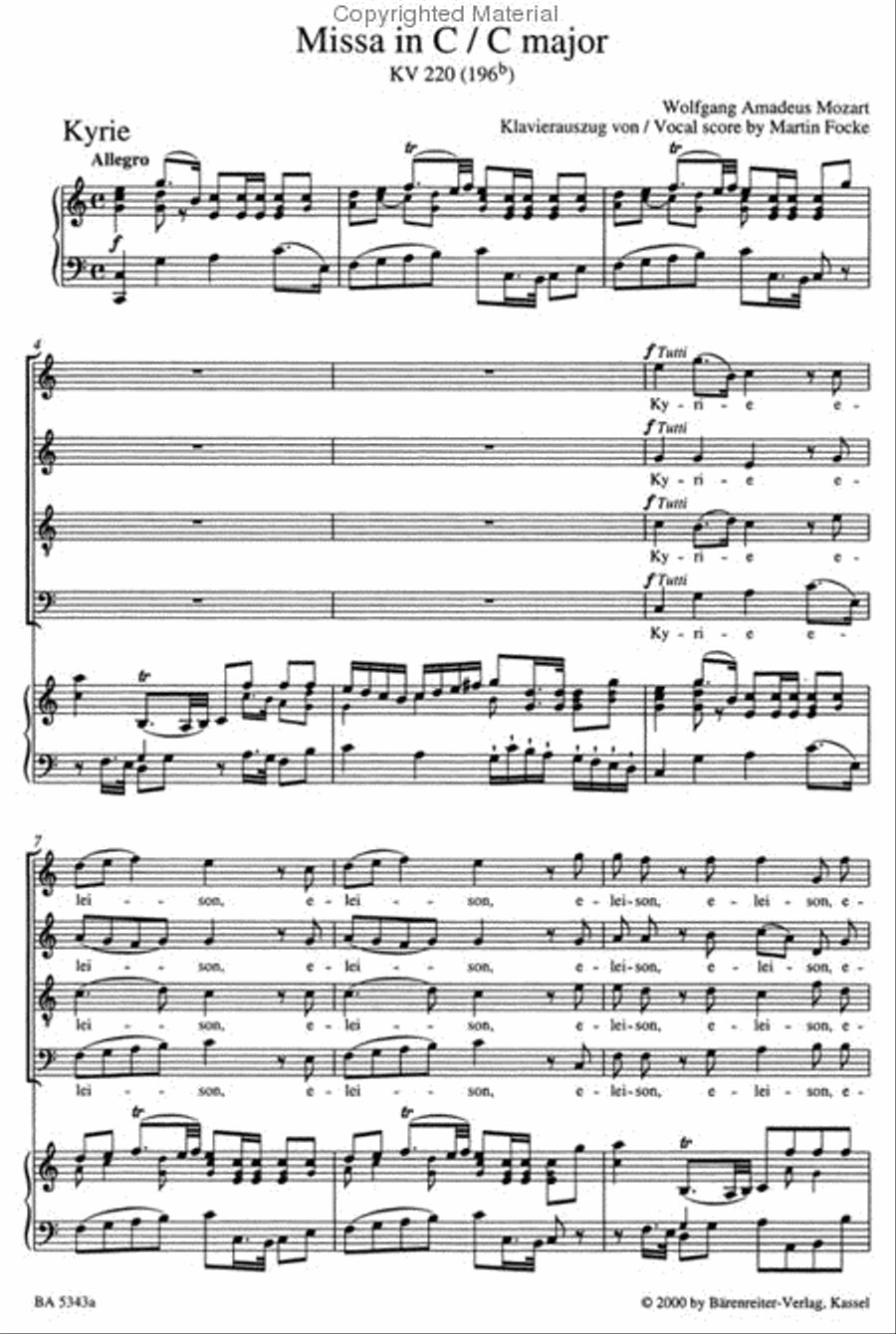 Missa C major, KV 220 (196b) 'Sparrow Mass' 4-Part scores gallery preview page 2