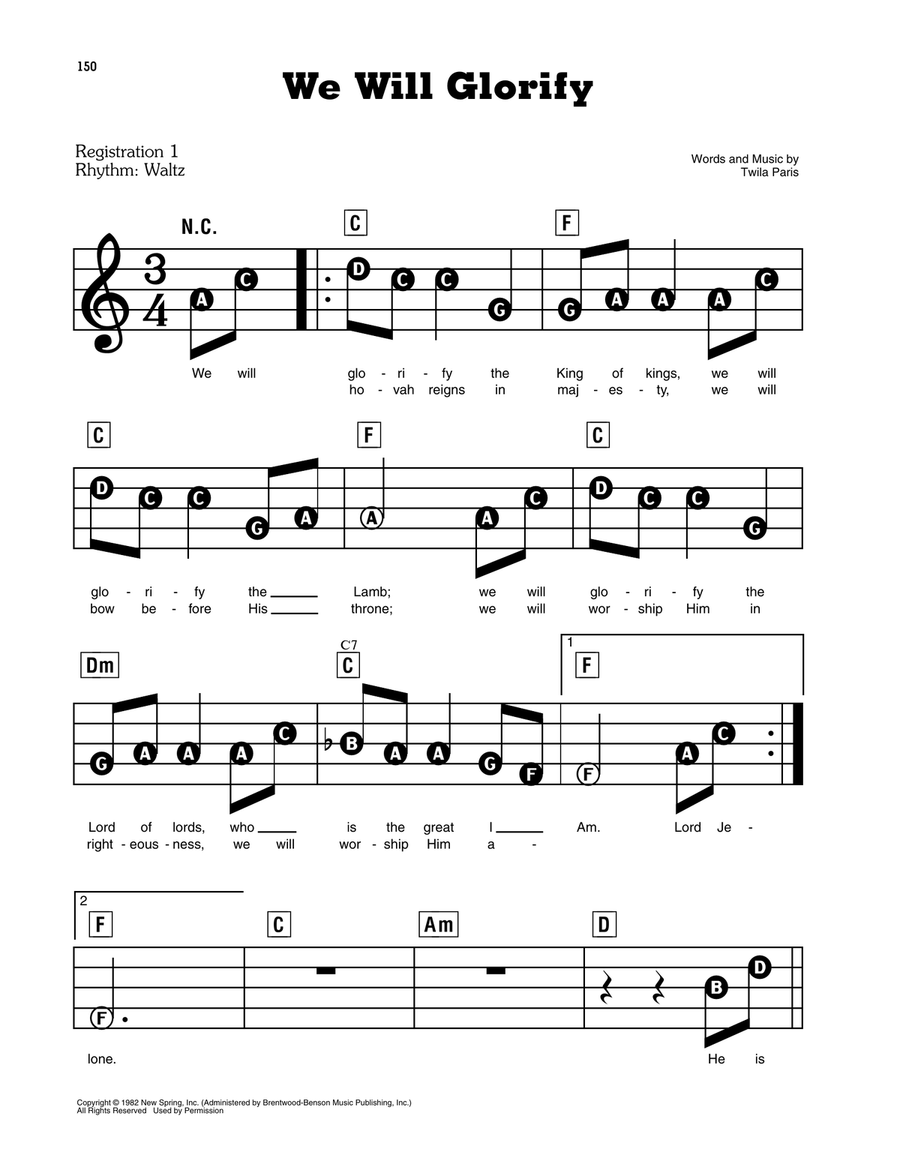 We Will Glorify Electronic Keyboard scores gallery preview page 1