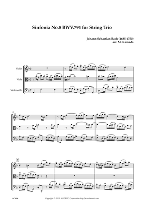 Sinfonia No.8 BWV.794 for String Trio