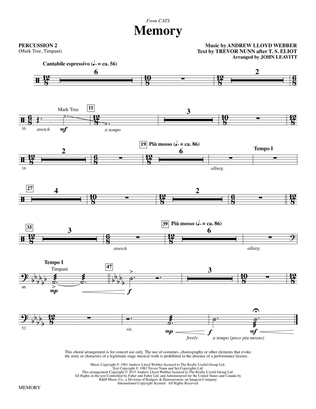 Book cover for Memory (from Cats) (arr. John Leavitt) - Percussion 2