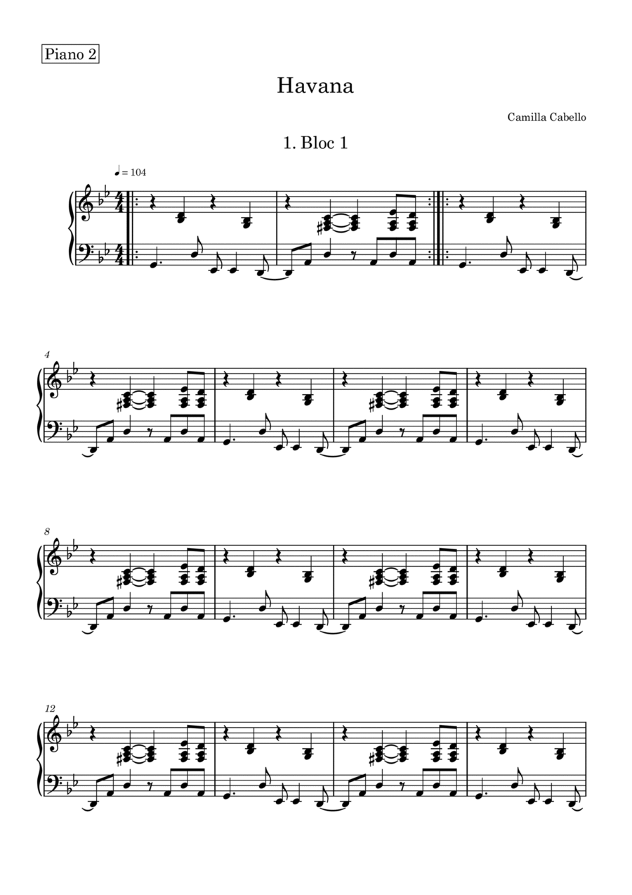 Havana 1 Piano, 4-Hands scores gallery preview page 1
