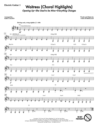Book cover for Waitress (Choral Highlights) (arr. Greg Gilpin) - Guitar 1