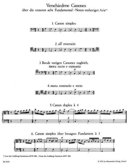 Vierzehn Kanons ueber die ersten acht Fundamentalnoten der Aria aus den "Goldberg-Variationen" BWV 1087
