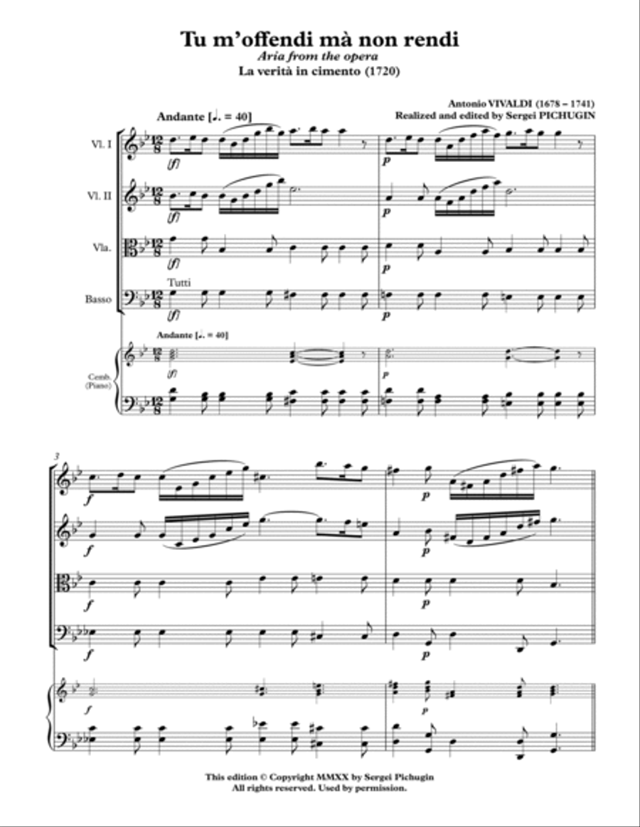 VIVALDI Antonio: Tu m'offendi mà non rendi, aria from the opera La verità in cimento, score and pa Chamber Orchestra scores gallery preview page 3