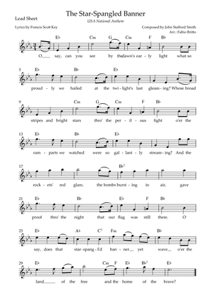 The Star Spangled Banner (USA National Anthem) Lead Sheet (Eb Major)