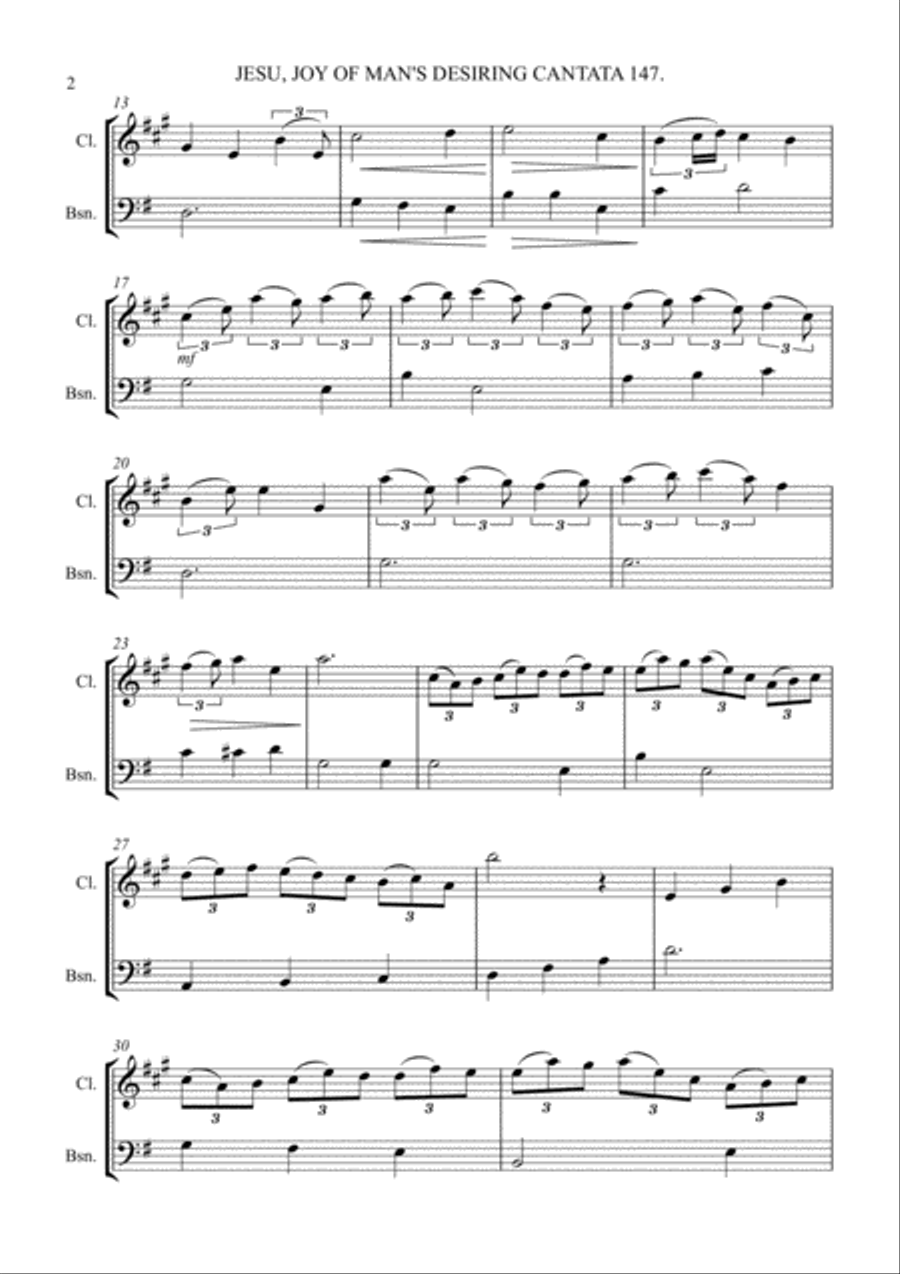 Jesu Joy of Man's Desiring from Cantata no.147 - CLARINET & BASSOON DUET Woodwind Duet scores gallery preview page 2