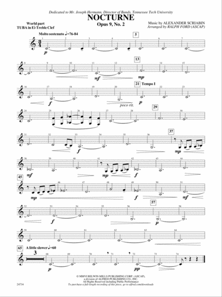 Nocturne (Opus 9, No. 2): (World Part) E-flat Tuba T.C. Concert Band scores gallery preview page 1