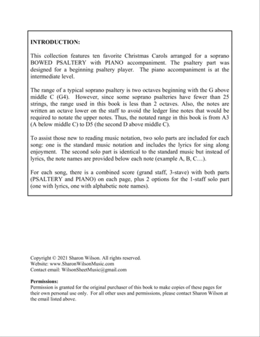 Christmas Carols (A Collection of 10 Easy Bowed Psaltery Solos with Piano Accompaniment) Zither scores gallery preview page 3