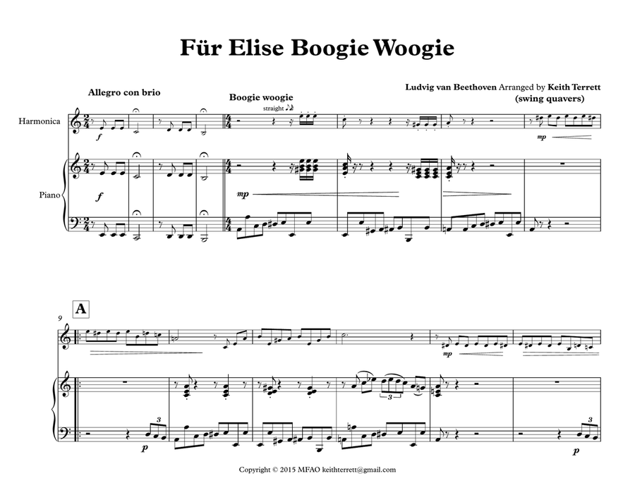 Für Elise Boogie Woogie for Harmonica & Piano Piano scores gallery preview page 2