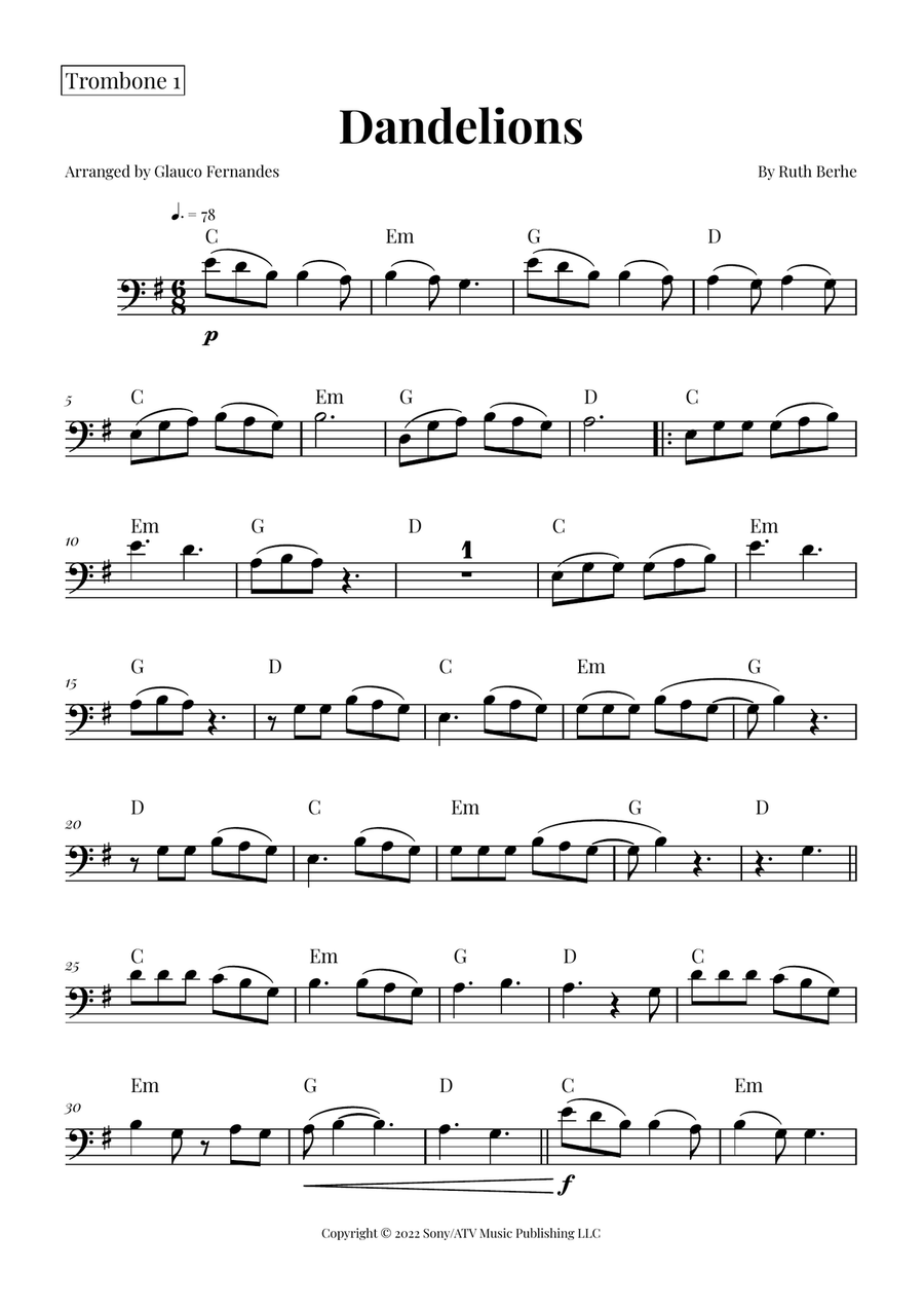 Dandelions Trombone Duet scores gallery preview page 4
