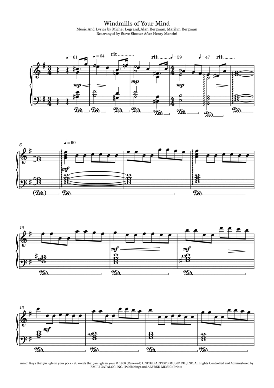 The Windmills Of Your Mind Piano Solo scores gallery preview page 1