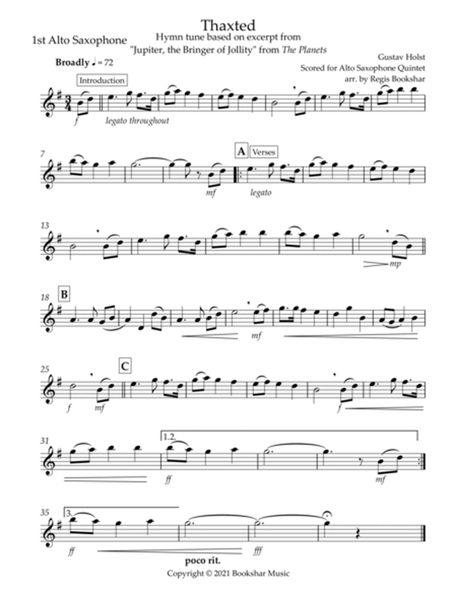 Thaxted (hymn tune based on excerpt from "Jupiter" from The Planets) (Bb) (Alto Saxophone Quintet) image number null