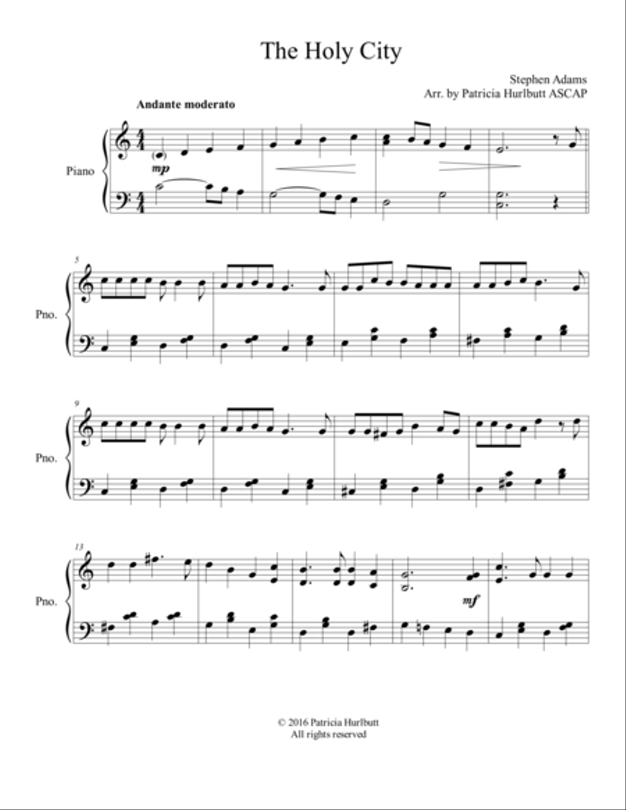 The Holy City Piano Solo scores gallery preview page 1
