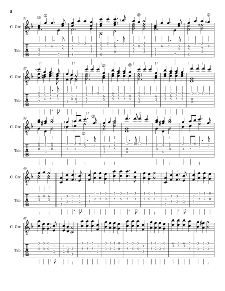 Hark! The Herald Angels Sing - Arranged for Classical Guitar (Score and Tablature) Acoustic Guitar scores gallery preview page 2