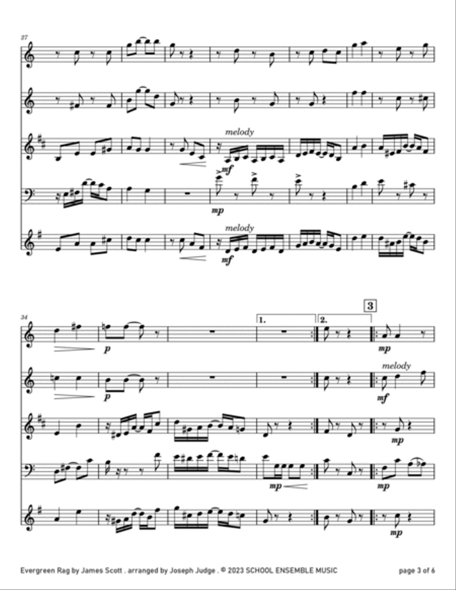 Evergreen Rag by James Scott for Woodwind Quartet in Schools Woodwind Quartet scores gallery preview page 3