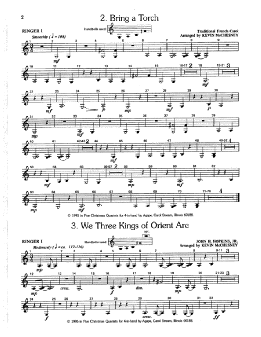 Five Christmas Quartets for 4-in-Hand Handbell Choir scores gallery preview page 3