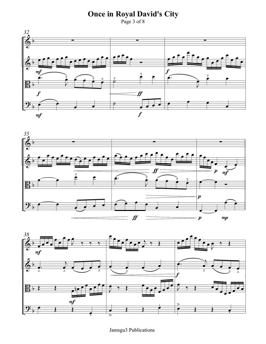 Once in Royal David's City for String Quartet String Quartet scores gallery preview page 3