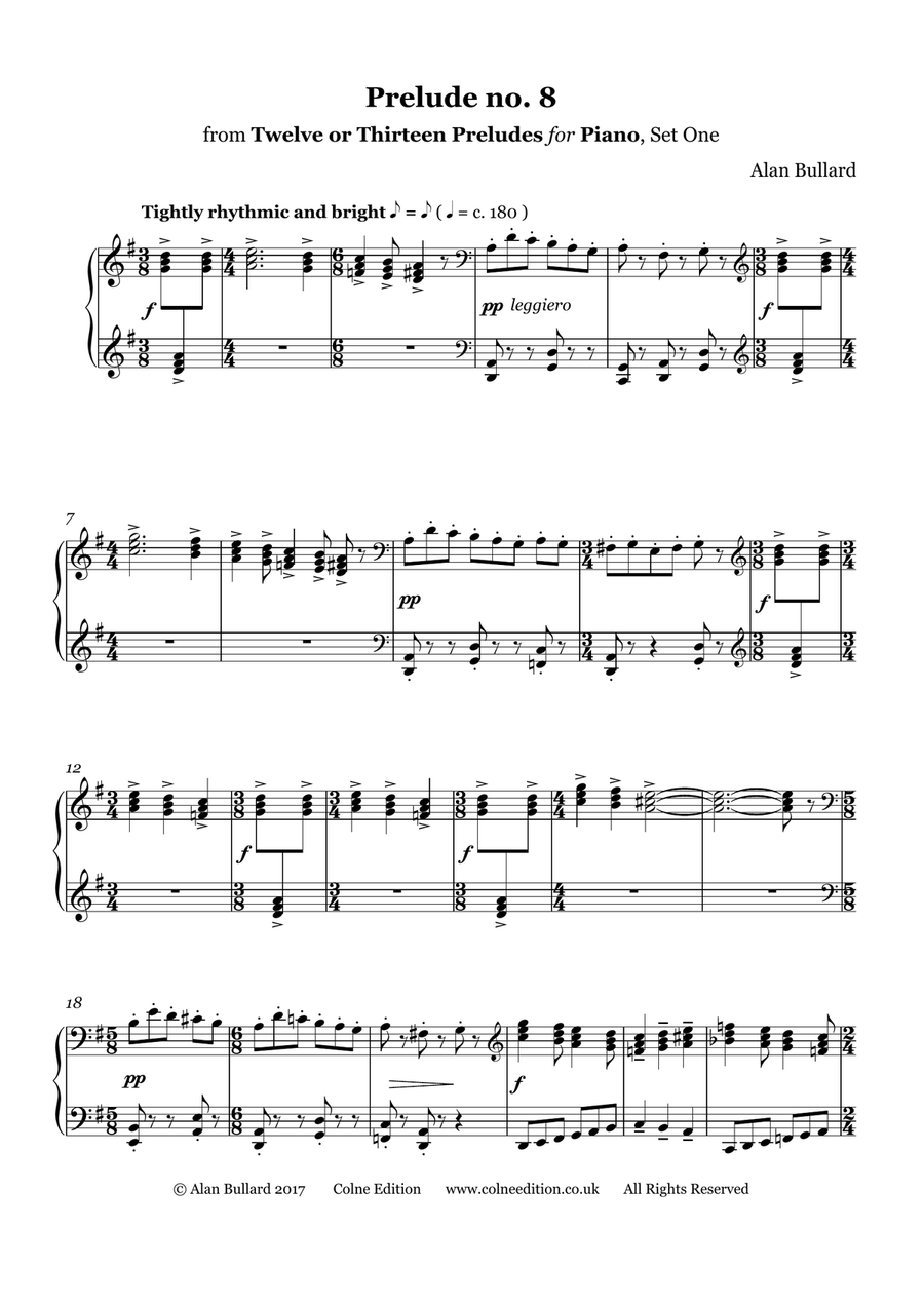 Prelude no. 8 from '12 or 13 Preludes for Piano, Set 1' (Trinity College London Grade 7 Piano) Piano Method scores gallery preview page 2