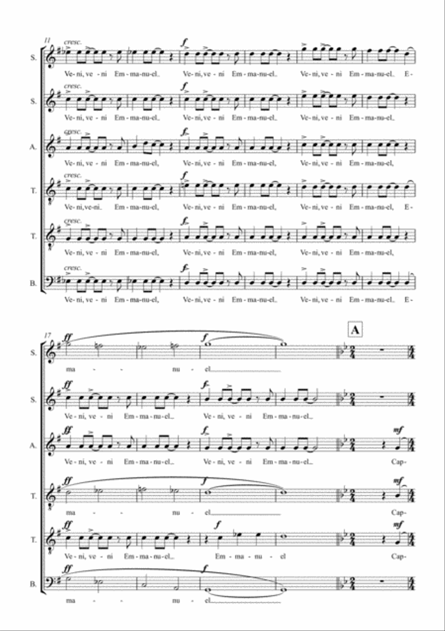 Veni, veni, Emmanuel. Advent/Christmas carol for SSATTB, by Simon Peberdy image number null