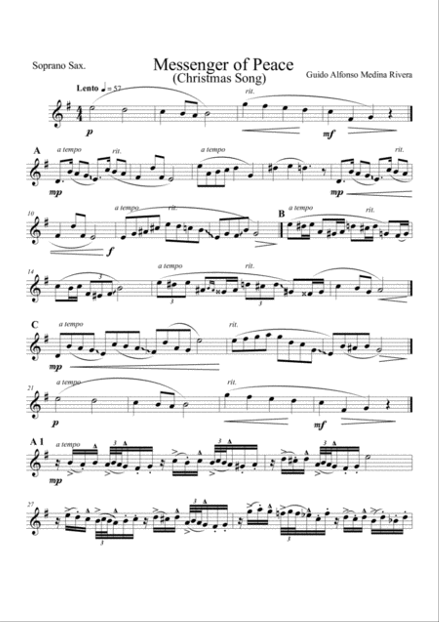 Messenger of Peace (Version Saxophone Quartett) Saxophone Quartet scores gallery preview page 1