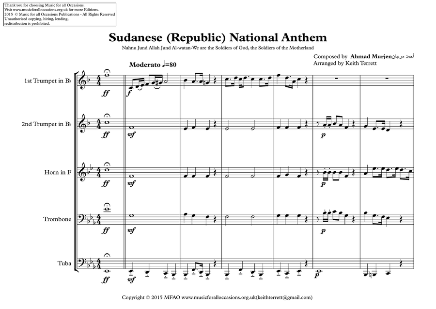Sudanese (Republic)National Anthem for Brass Quintet Brass Quintet scores gallery preview page 2