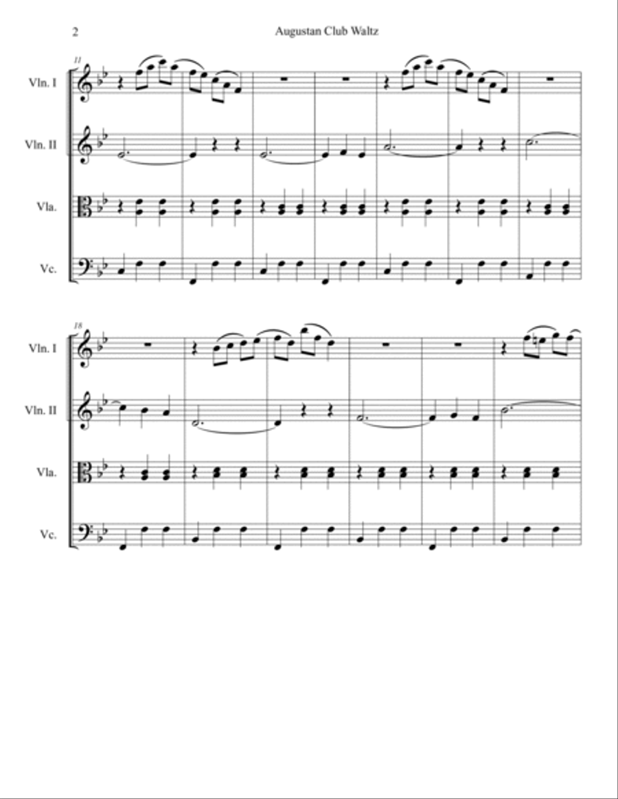 Augustan Club Waltz for String Quartet String Quartet scores gallery preview page 2