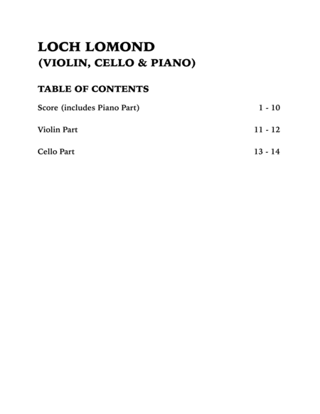 Loch Lomond (Piano Trio): Violin, Cello and Piano image number null