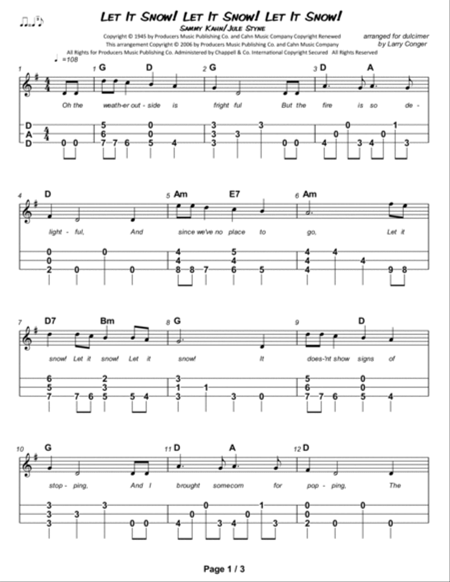 Let It Snow! Let It Snow! Let It Snow! Dulcimer scores gallery preview page 2
