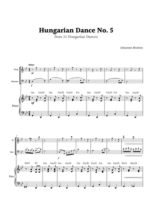 Hungarian Dance No. 5 by Brahms for Flute and Bassoon Duet with Piano