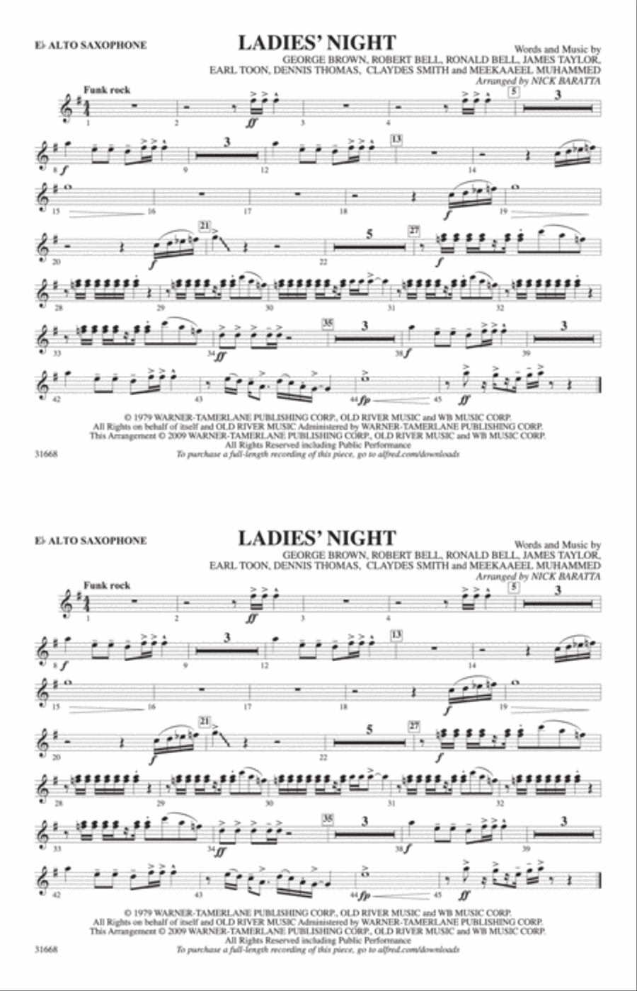 Ladies' Night: E-flat Alto Saxophone Marching Band scores gallery preview page 1