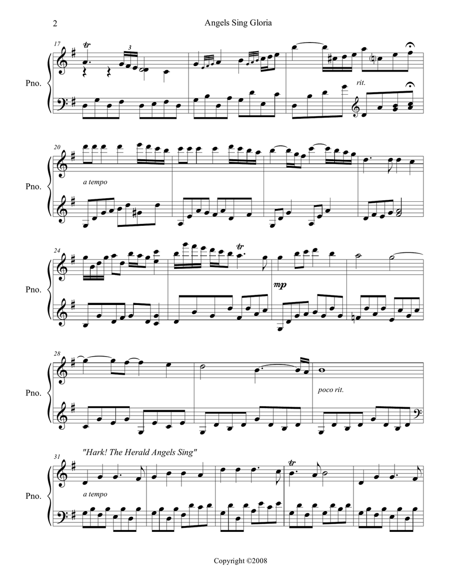 Angels Sing Gloria Piano Solo - Digital Sheet Music page 2