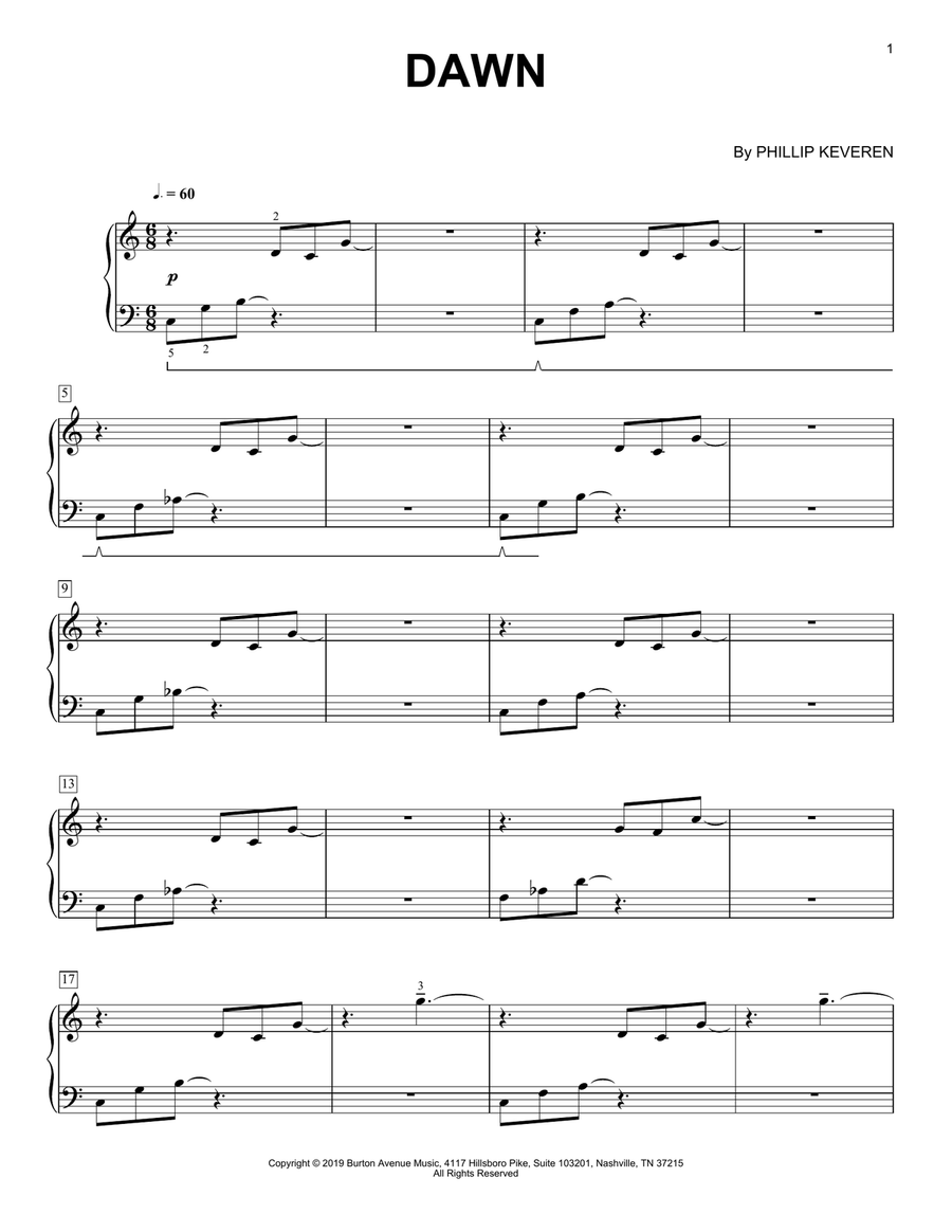 Dawn Piano Solo scores gallery preview page 1