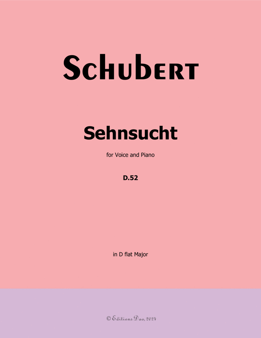 Sehnsucht, by Schubert, D.52, in D flat Major Voice scores gallery preview page 1