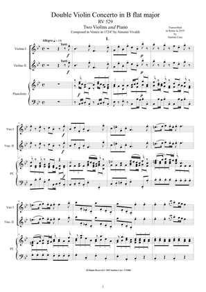 Book cover for Vivaldi - Double Violin Concerto in B flat major RV 529 for Two Violins and Piano