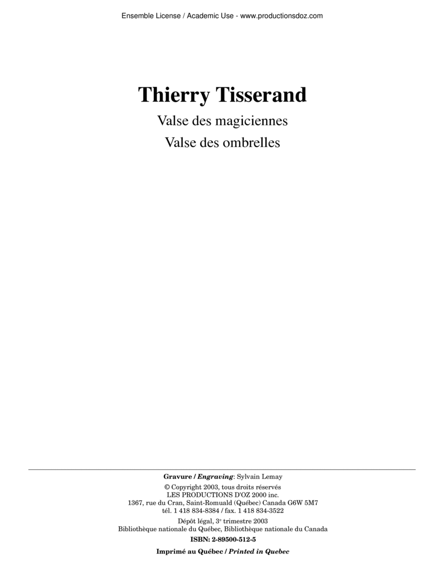 Valse des magiciennes, Valse des ombrelles Guitar Ensemble scores gallery preview page 1